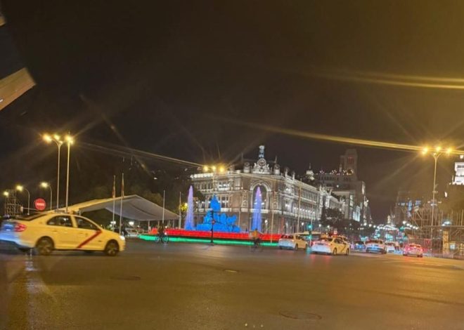 Madridin “Cibeles” fəvvarəsi Azərbaycan Bayrağı rənglərində işıqlandırılıb