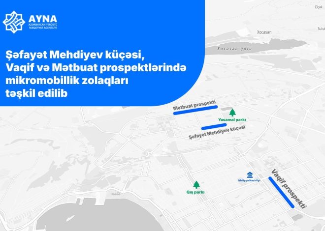 Şəfayət Mehdiyev küçəsi, Vaqif və Mətbuat prospektlərində mikromobillik zolaqları təşkil edilib