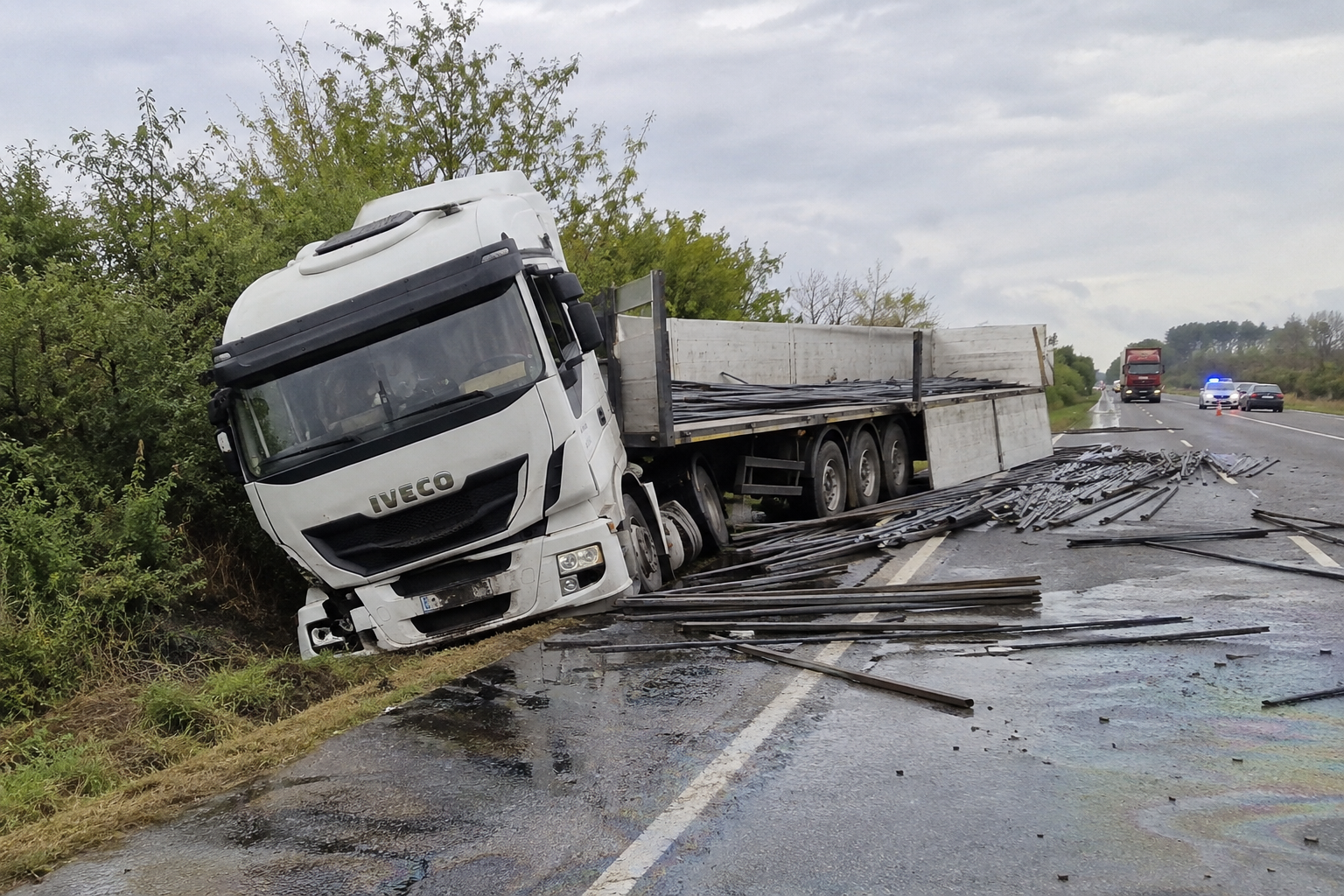 Goranboyda yük avtomobili qəza törədib, 1 tona yaxın yanacaq yola tökülüb