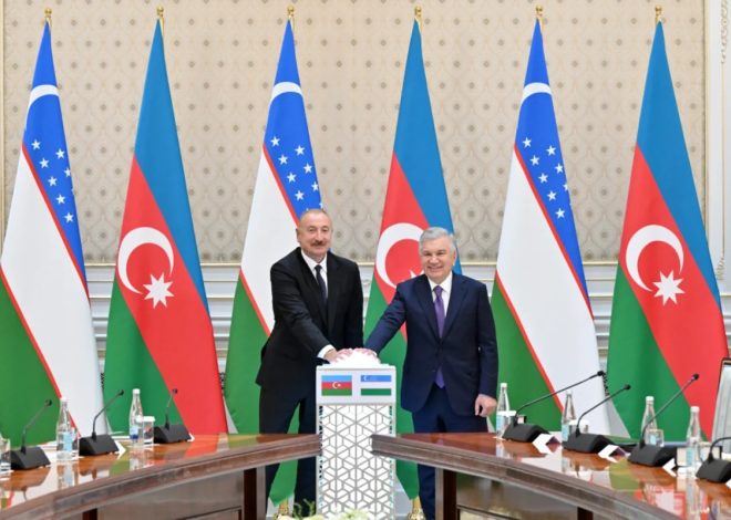 İlham Əliyev və Şavkat Mirziyoyev Azərbaycanın Özbəkistandakı layihələrin açılış və təməlqoyma mərasimində iştirak ediblər