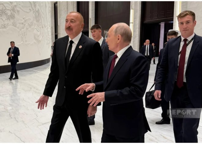 İlham Əliyev Bişkekdə Vladimir Putinlə ayaqüstü söhbət edib