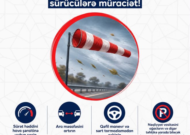 Baş Dövlət Yol Polisi İdarəsindən küləkli hava şəraiti ilə bağlı sürücülərə müraciət edib